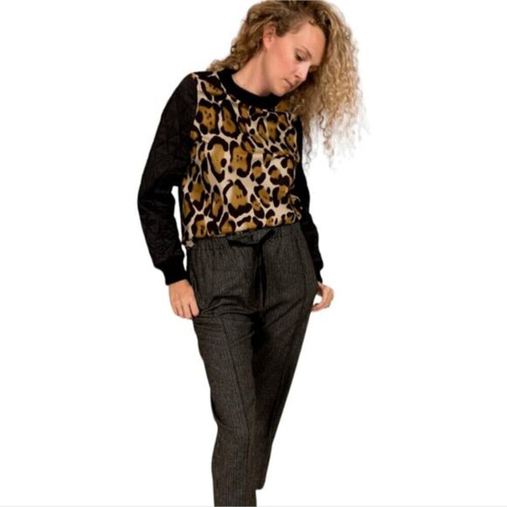 TELA Lieve Multi Leopard Print Pullover‎ Quilted Jacket Size Medium - Picture 6 of 12